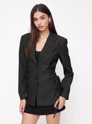 Notch Collar Size Tie Button Oversized Blazer