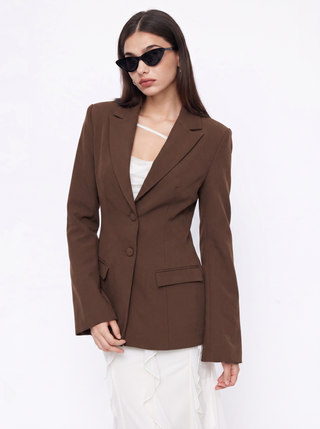 Notched Collar Bell Sleeve Button Blazer
