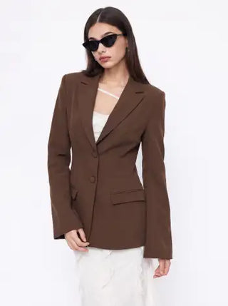 Notched Collar Bell Sleeve Button Blazer