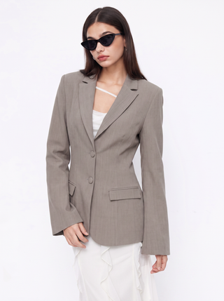 Notched Collar Bell Sleeve Button Blazer