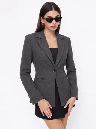 Notched Collar Tie Back Split Button Blazer
