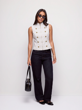 Stand Collar Metal Detail Zip Through Jacket Vest