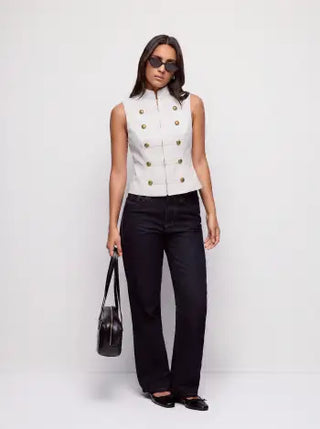 Stand Collar Metal Detail Zip Through Jacket Vest