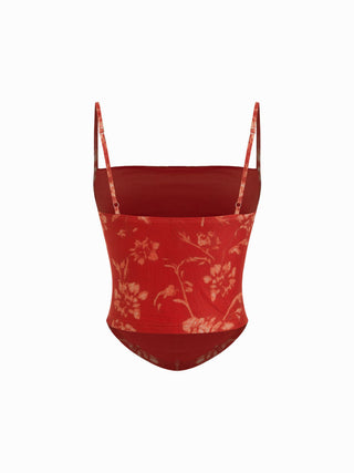 Mesh Abstract Ruched Corset Crop Cami Top