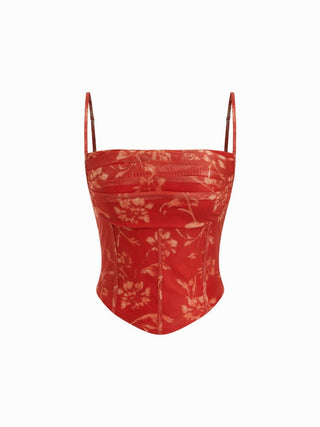 Mesh Abstract Ruched Corset Crop Cami Top