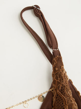 Lace Cowl Neck Ruffled Backless Cami Top With Chain