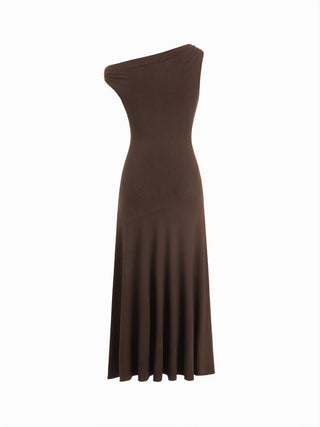 Asymmetrical Neck Ruched Maxi Dress