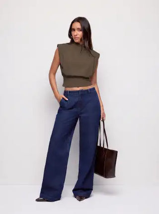 Cotton-blend High Neck Padded Shoulder Corset Tank Top
