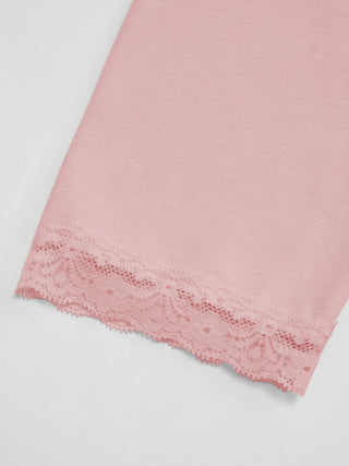 V-neck Middle Sleeve Lace Trim Tie Front Top