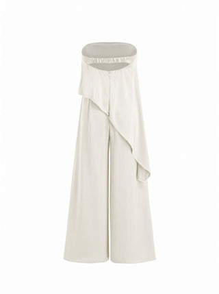 Satin Strapless Asymmetrical Mid Rise Oversized Wide Leg Jumpsuit