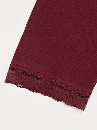 V-neck Middle Sleeve Lace Trim Tie Front Top