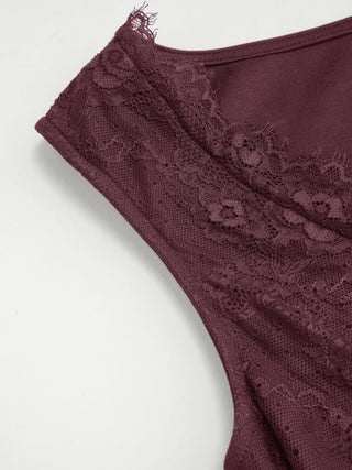Cotton-blend V-neck Lace Trim A-line Mini Dress