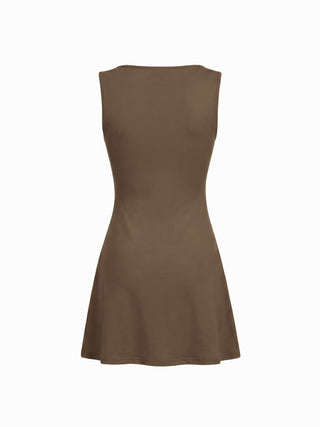 Cotton-blend V-neck Lace Trim A-line Mini Dress