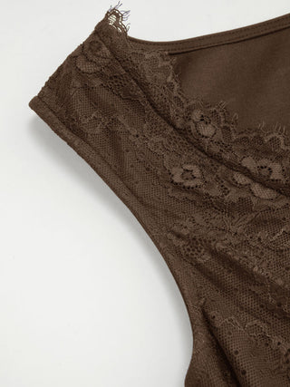 Cotton-blend V-neck Lace Trim A-line Mini Dress