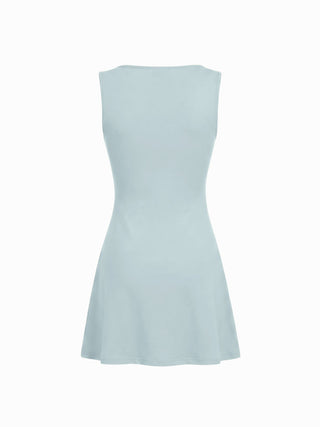 Cotton-blend V-neck Lace Trim A-line Mini Dress
