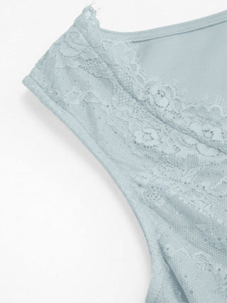 Cotton-blend V-neck Lace Trim A-line Mini Dress