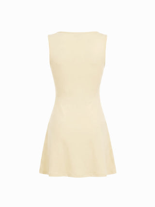 Cotton-blend V-neck Lace Trim A-line Mini Dress