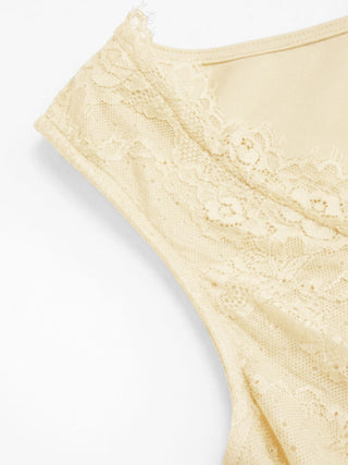 Cotton-blend V-neck Lace Trim A-line Mini Dress