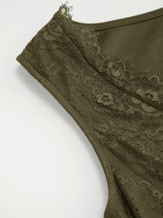 Cotton-blend V-neck Lace Trim A-line Mini Dress