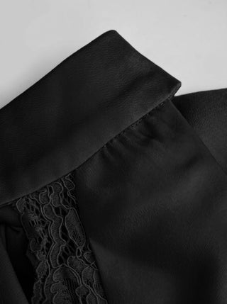 Satin Stand Collar Lace Panel Cut Out Halter Backless Cami Blouse
