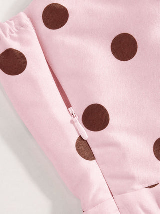 Polka Dot Strapless High Rise Colorblock Peplum Hem Romper