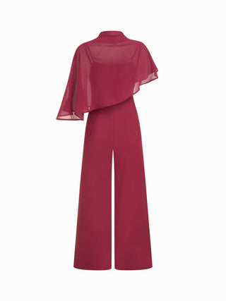 Stand Collar Asymmetrical Cloak Sleeve Mid Rise Wide Leg Jumpsuit