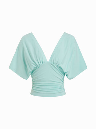 V-neck Batwing Sleeve Ruched Slim Tee