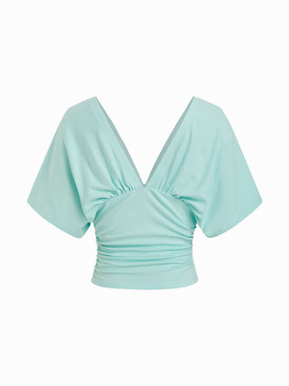 V-neck Batwing Sleeve Ruched Slim Tee
