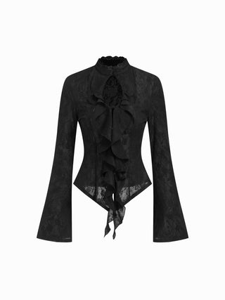 Of The Times Lace Ruffle Cutout Top