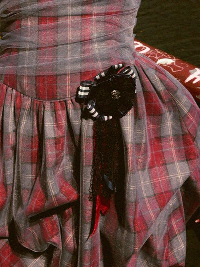 PLAID LACE RIBBON BROOCH