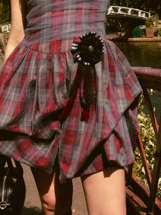 PLAID LACE RIBBON BROOCH