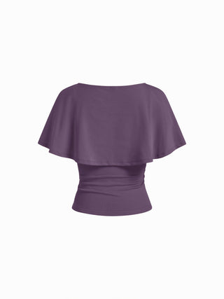 Cotton-blend V-neck Surplice Bell Sleeve Top