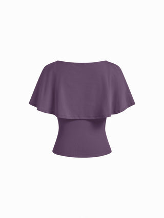 Cotton-blend V-neck Surplice Bell Sleeve Top