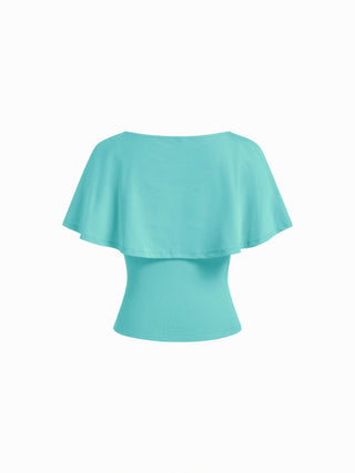Cotton-blend V-neck Surplice Bell Sleeve Top