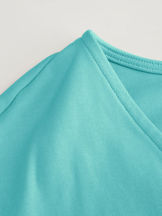 Cotton-blend V-neck Surplice Bell Sleeve Top