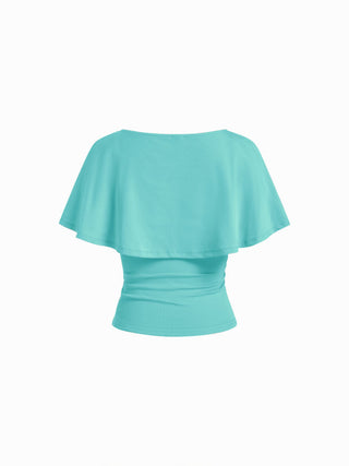 Cotton-blend V-neck Surplice Bell Sleeve Top