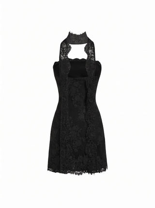 Lace Strapless Halter Neck Mini Dress