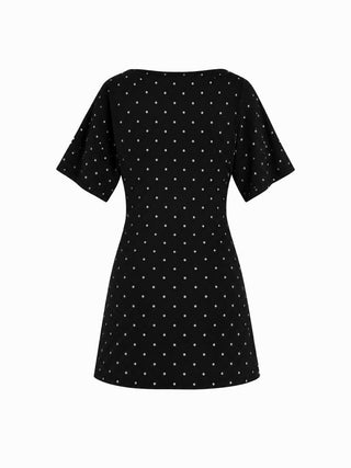 Boat Neck Short Sleeve Ruched A-line Mini Dress