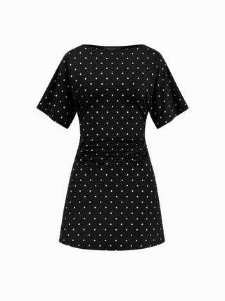 Boat Neck Short Sleeve Ruched A-line Mini Dress