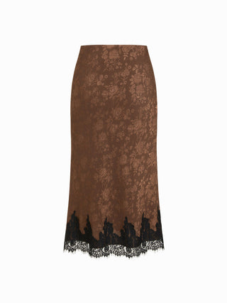 Jacquard Mid Rise Floral Lace Trim Mermaid Midi Skirt