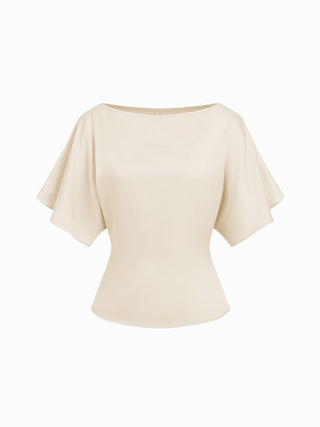 Boat Neck Batwing Sleeve Tie Back Top
