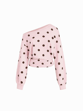 Cotton-blend Asymmetrical Neck Ruched Cinched Waist Sweatshirt