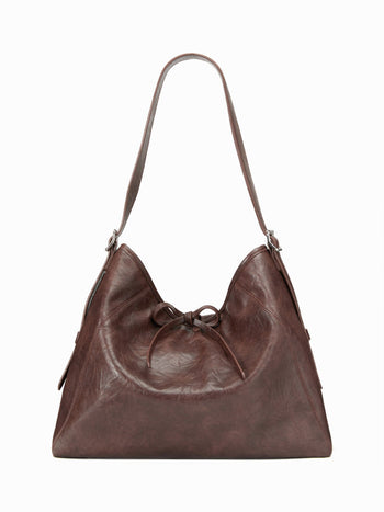 BOWKNOT CRINKLED FAUX LEATHER TOTE BAG