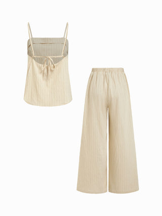 Stripe Square Neck Tank Top & Drawstring Wide Leg Trousers Set