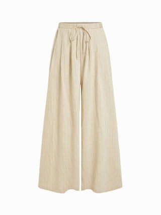 Stripe Square Neck Tank Top & Drawstring Wide Leg Trousers Set