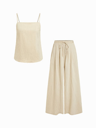 Stripe Square Neck Tank Top & Drawstring Wide Leg Trousers Set