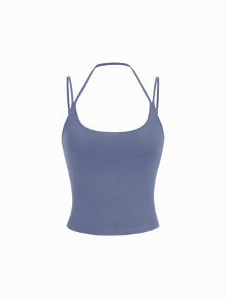 Cotton-blend Halter Neck Double Strap Cami Top