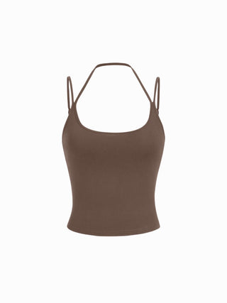 Cotton-blend Halter Neck Double Strap Cami Top