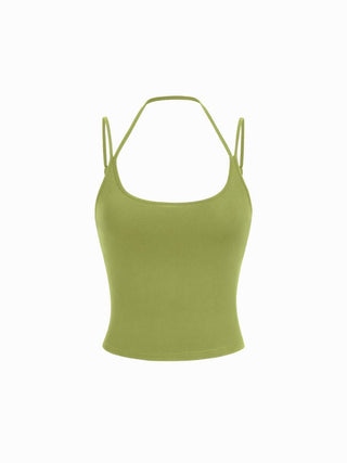 Cotton-blend Halter Neck Double Strap Cami Top