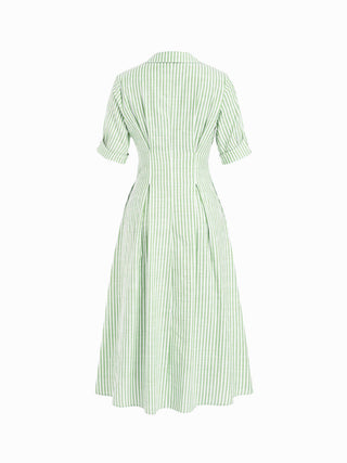 Cotton-blend Striped Mid-length Sleeve Draped Shirt Maxi Dress